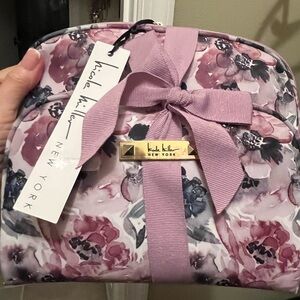 NWT. Nicole Miller Pink and Purple Floral Double Cosmetic Bags. Large and small